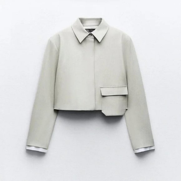ZARA PATCH POCKET CROPPED BLAZER - Picture 2 of 4